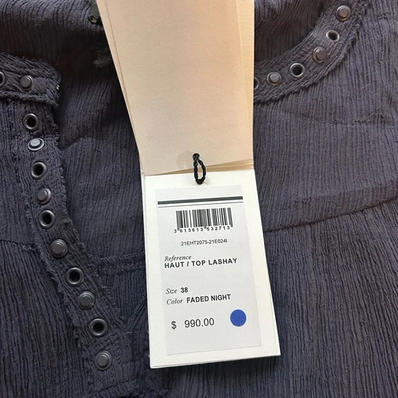 Isabel Marant Lashay Navy Eyelet Hem Blouse - Picture 3 of 4